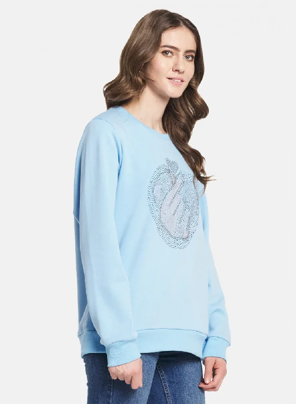 Women Blue Printed Sweatshirt