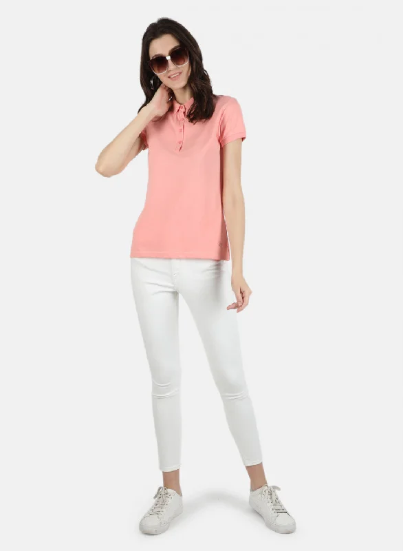 Women Peach Plain T-Shirt