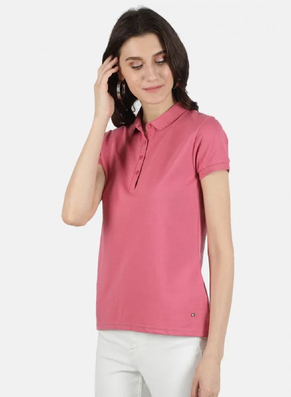 Women Pink Plain T-Shirt