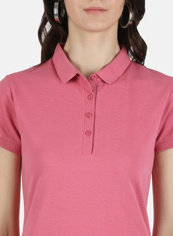 Women Pink Plain T-Shirt