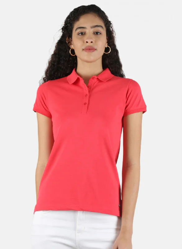 Women Pink Plain T-Shirt