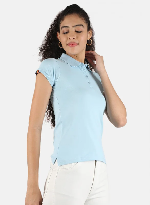 Women Sky Blue Plain T-Shirt