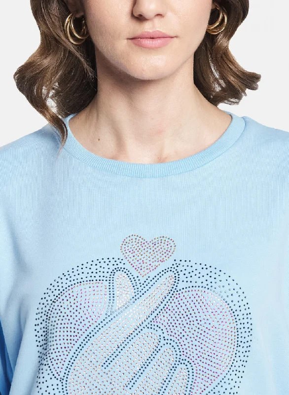 Women Sky Blue Printed Sweatshirt