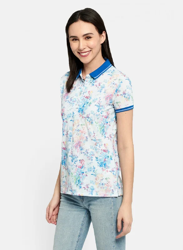 Womens Blue Printed T-Shirt