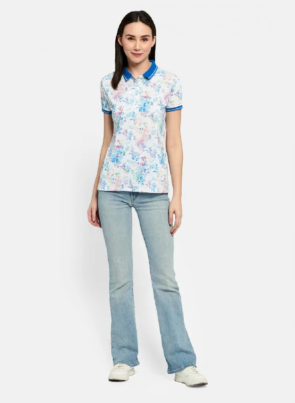 Womens Blue Printed T-Shirt