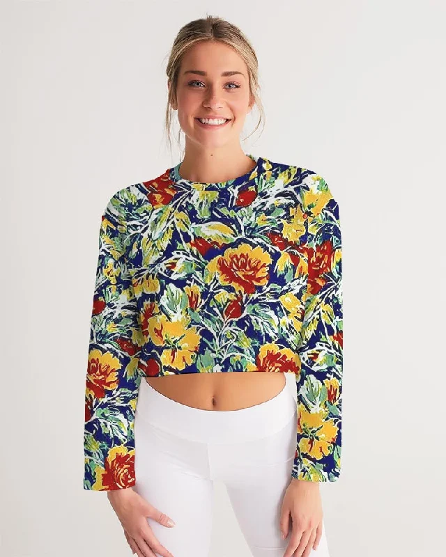 Painted flower design Women's All-Over Print Cropped Sweatshirt