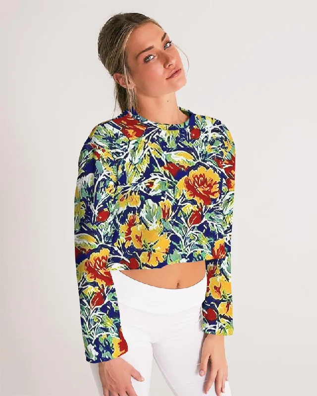 Painted flower design Women's All-Over Print Cropped Sweatshirt