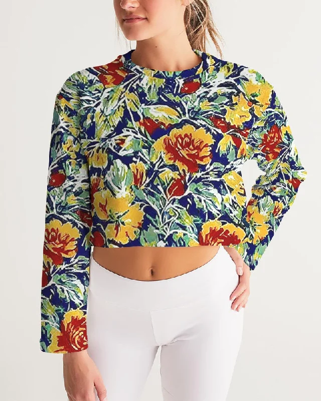 Painted flower design Women's All-Over Print Cropped Sweatshirt