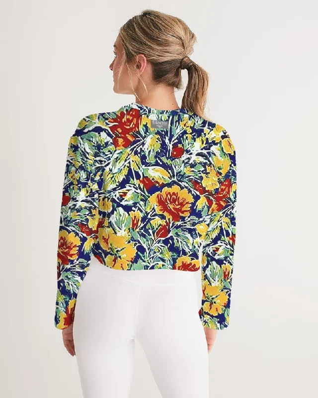 Painted flower design Women's All-Over Print Cropped Sweatshirt