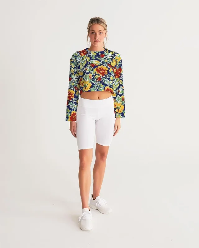 Painted flower design Women's All-Over Print Cropped Sweatshirt