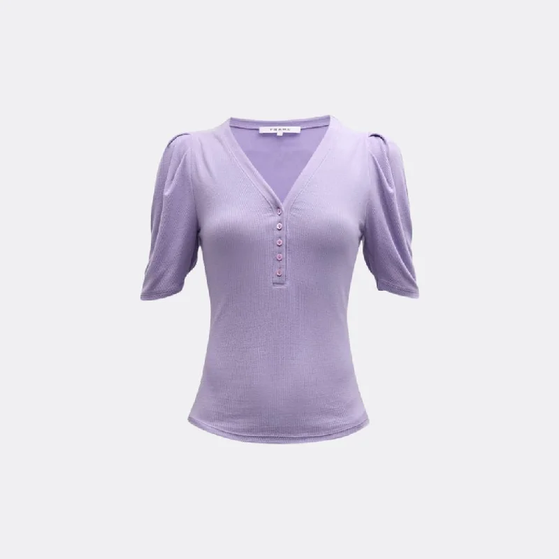 Rib Ruched SS Henley (Lilac)