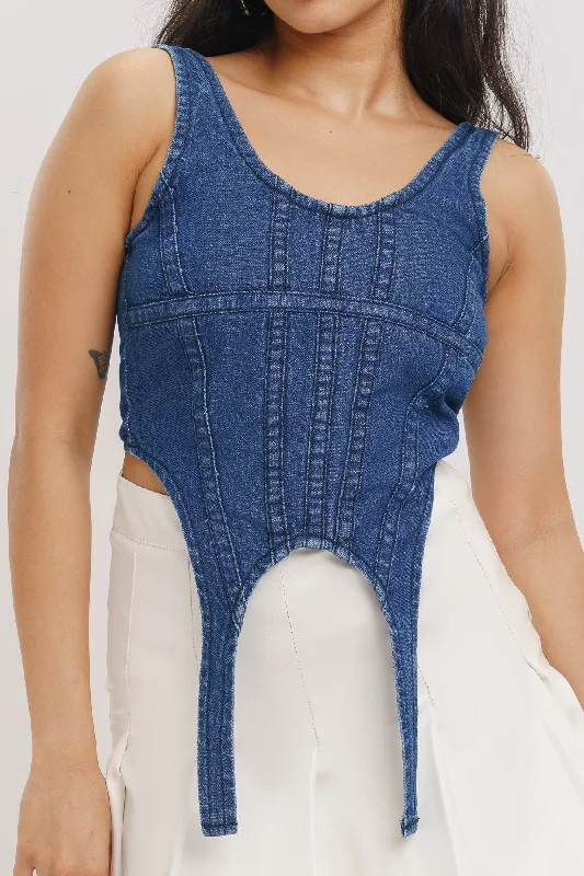 Seam Play Indigo Denim Top