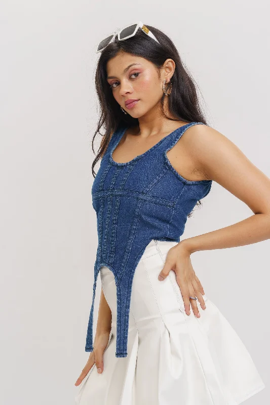 Seam Play Indigo Denim Top