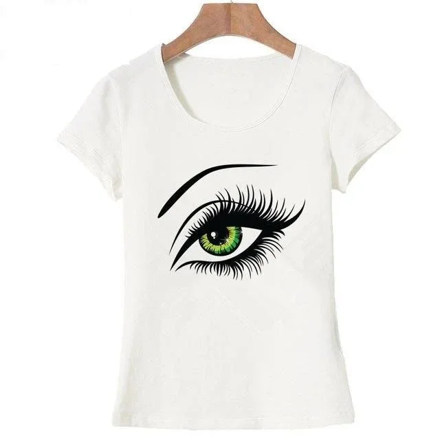 Short Sleeve Cotton Big Eyes Printed Funny T-Shirt Tee Tops for Women