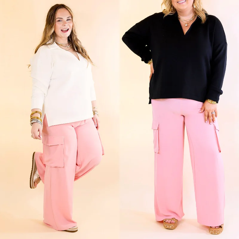 Sunday Stroll Wide Leg Cargo Pant in Baby Pink