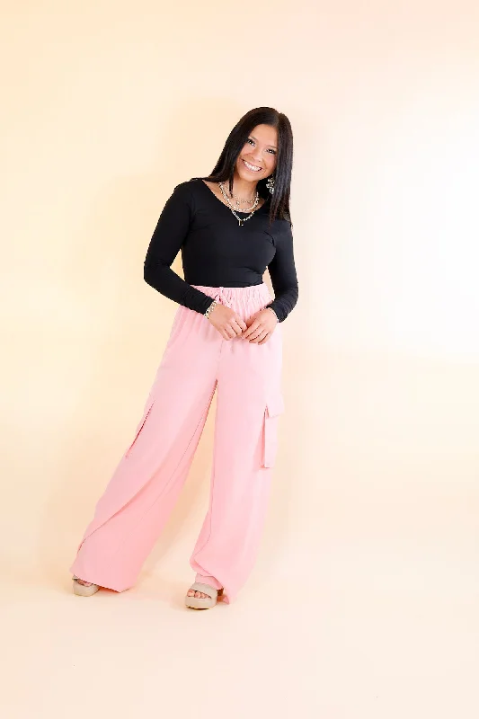 Sunday Stroll Wide Leg Cargo Pant in Baby Pink