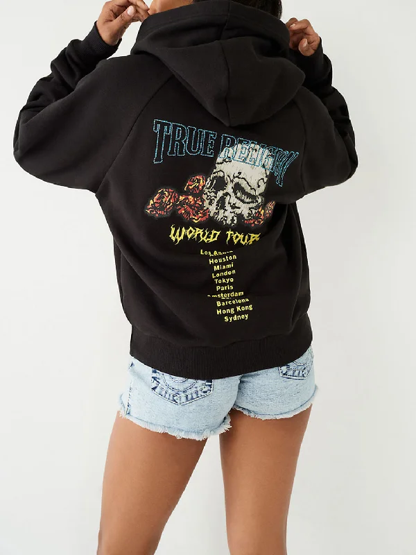 True Religion Women Printed Full Sleeves Hooded Sweatshirt