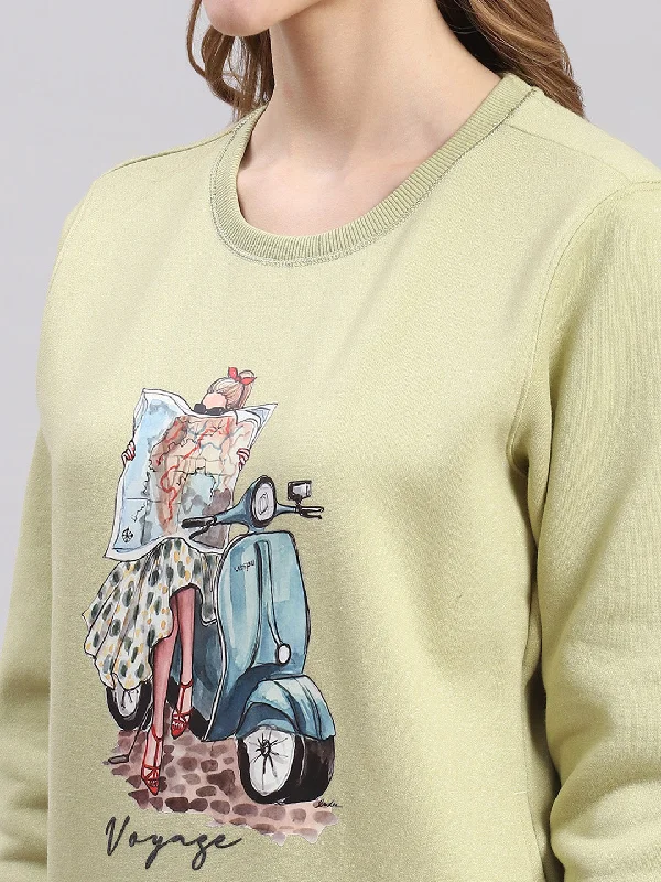 Women Green Printed Round Neck Full Sleeve Sweatshirts