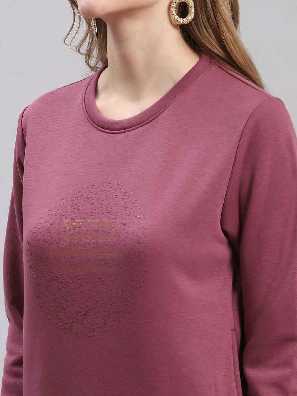 Women Maroon Printed Round Neck Full Sleeve Sweatshirts