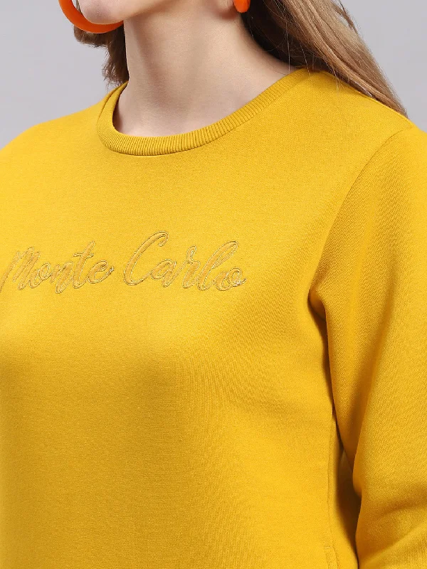 Women Mustard Embroidered Round Neck Full Sleeve Sweatshirts