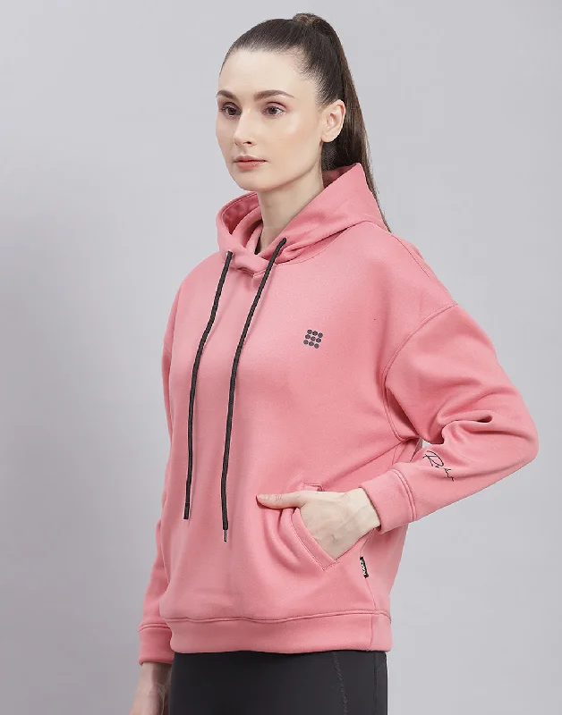 Women Pink Solid Hooded Full Sleeve Sweatshirt