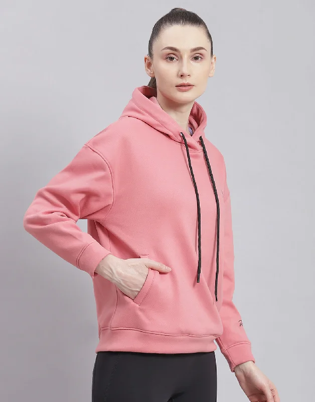 Women Pink Solid Hooded Full Sleeve Sweatshirt