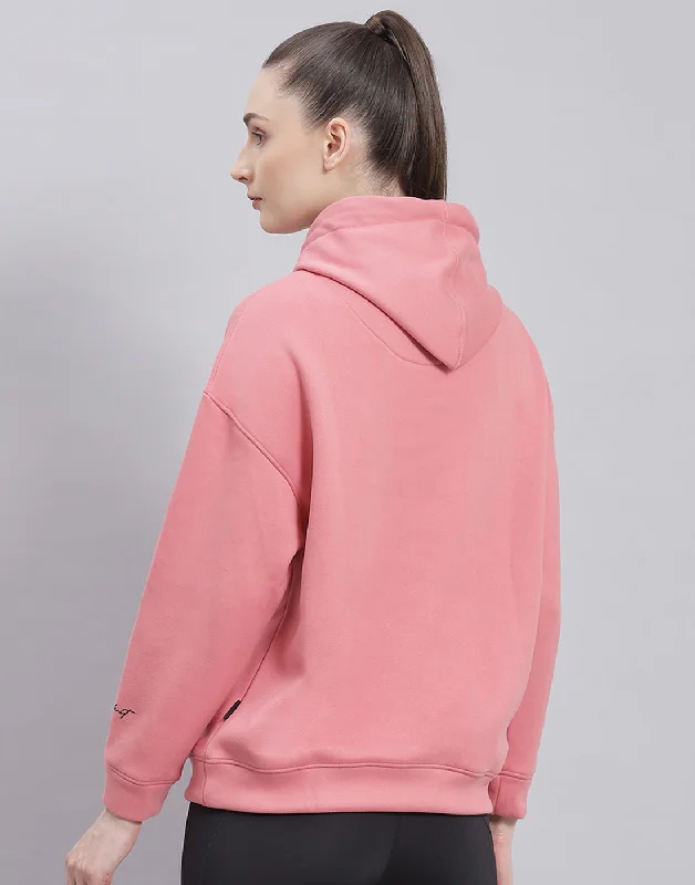 Women Pink Solid Hooded Full Sleeve Sweatshirt