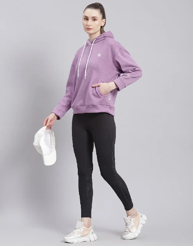 Women Purple Solid Hooded Full Sleeve Sweatshirt