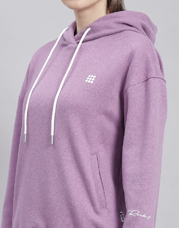 Women Purple Solid Hooded Full Sleeve Sweatshirt