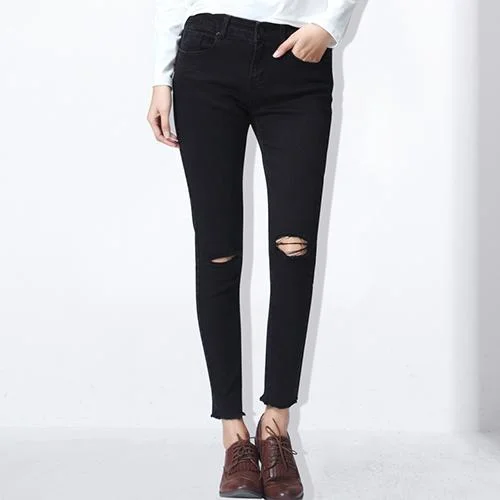 Women's Stretch Ripped Elastic Cotton Ankle-Length Skinny Jeans