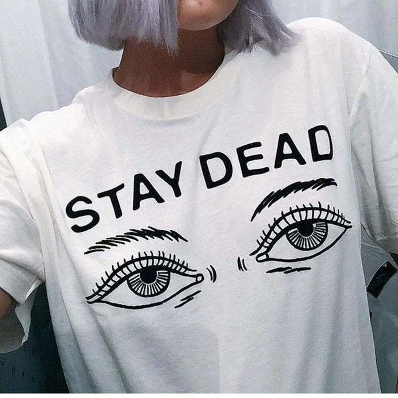 Women's Summer Fashion Stay Dead Letter Printed Round Neck T-shirt