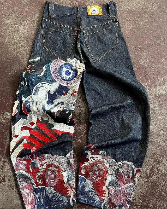 Getadme Y2K Jeans Streetwear Harajuku Hip Hop Retro Graphic Baggy Jeans Denim Pants Mens Womens New Gothic High Waist Wide Leg Trouser