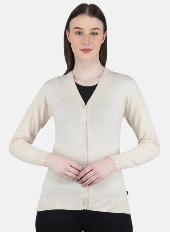 Women Beige Self Design Cardigan