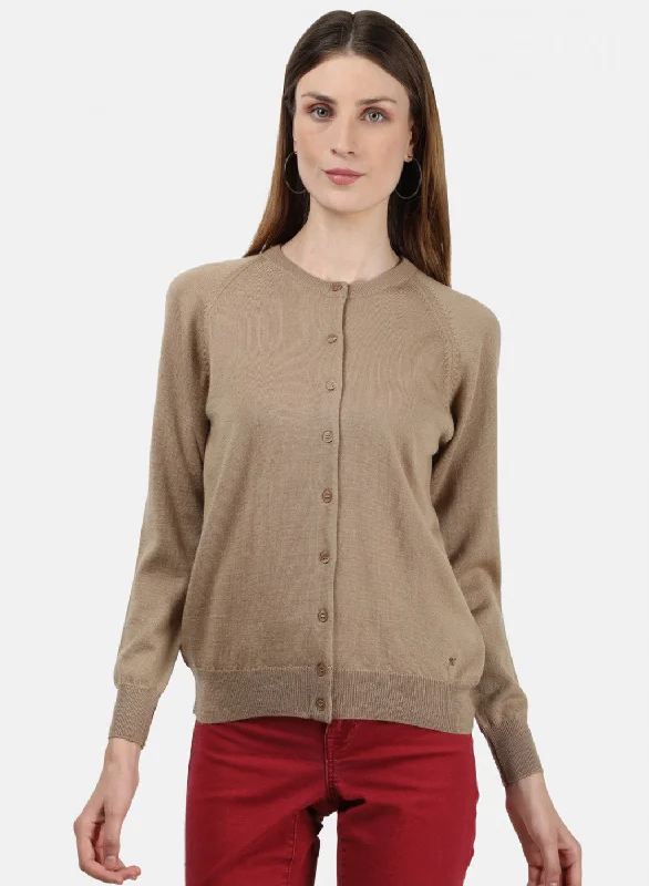 Women Beige Solid Cardigan