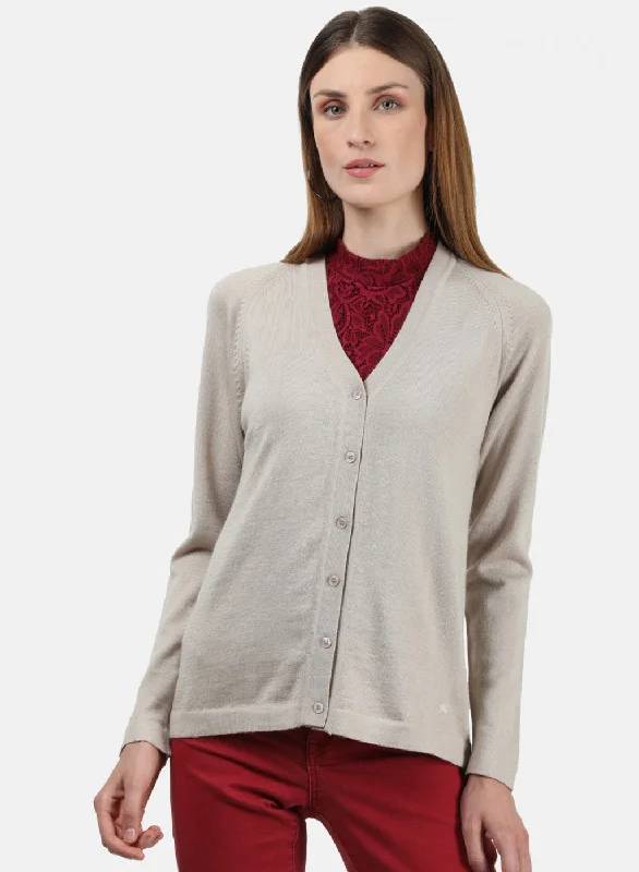 Women Beige Solid Cardigan