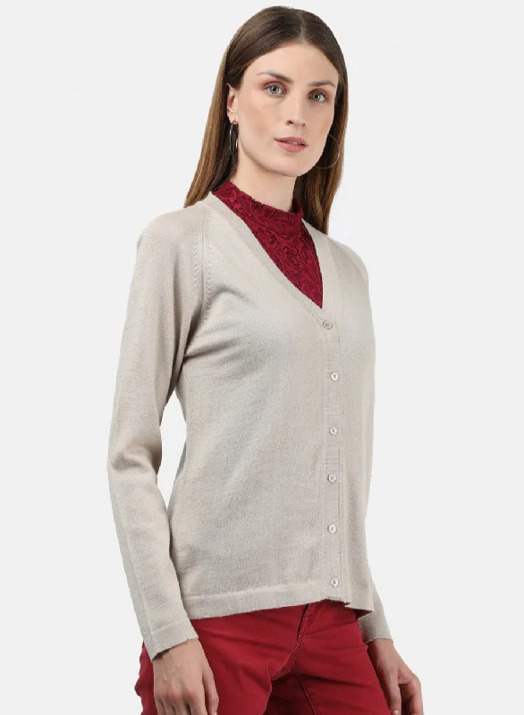 Women Beige Solid Cardigan