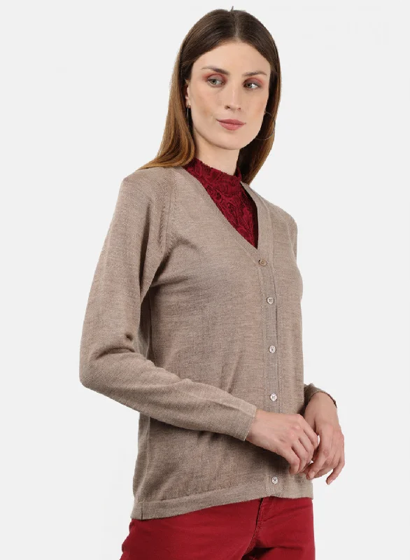 Women Beige Solid Cardigan