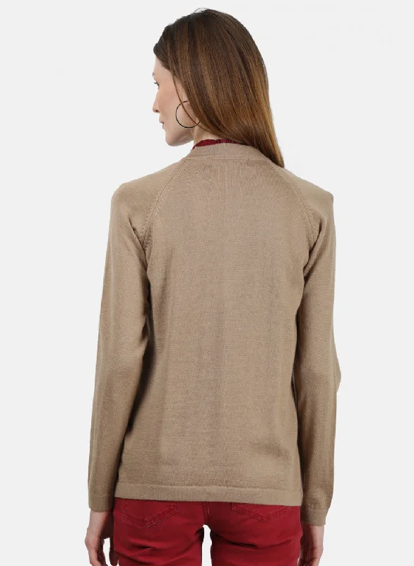 Women Beige Solid Cardigan