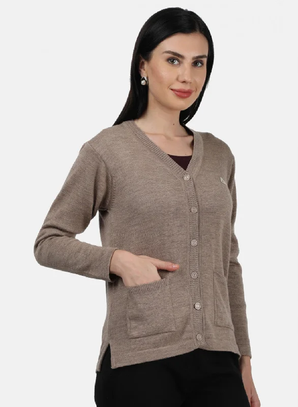 Women Beige Solid Cardigan