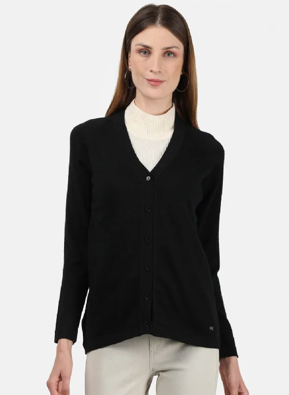 Women Black Solid Cardigan