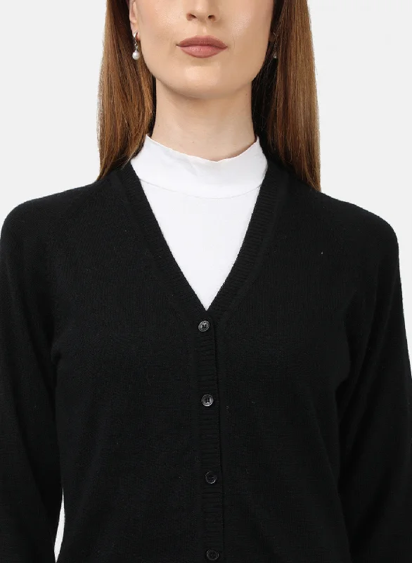 Women Black Solid Cardigan