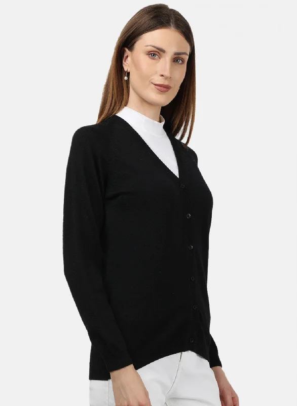 Women Black Solid Cardigan