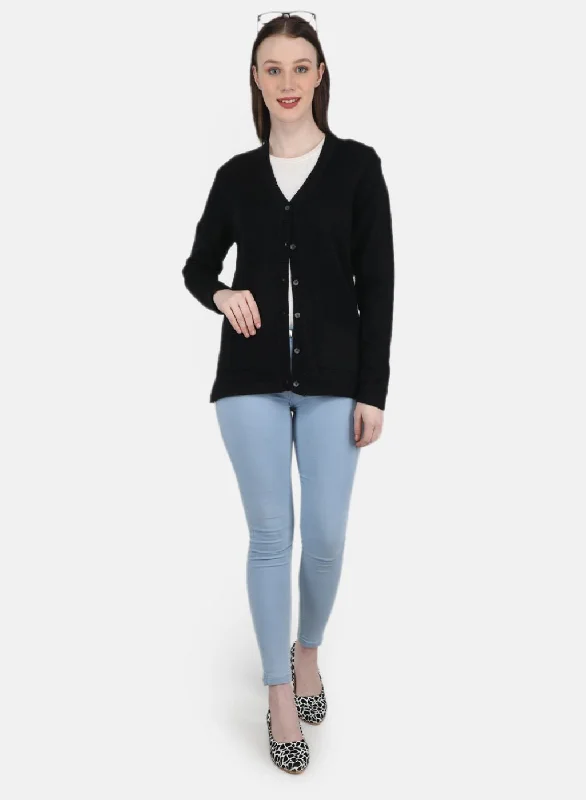 Women Black Solid Cardigan