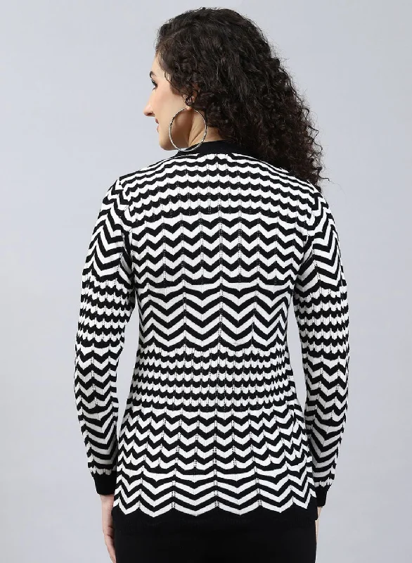 Women Black Stripe Wool blend Cardigan