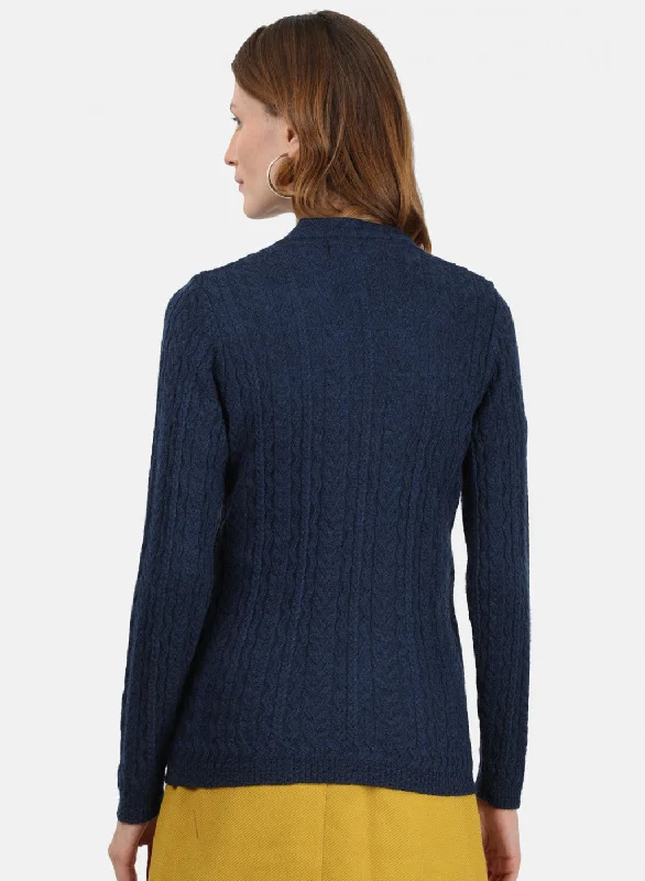 Women Blue Self Cardigan