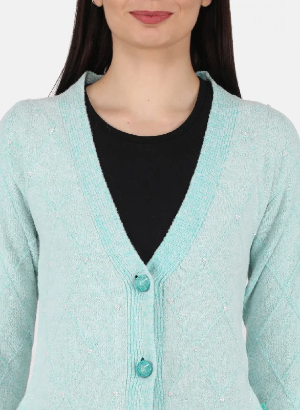 Women Blue Self Design Cardigan