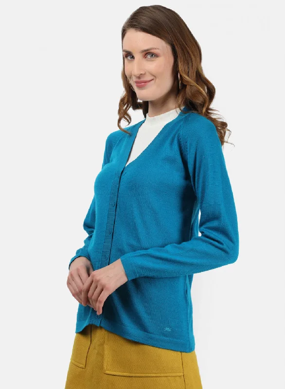 Women Blue Solid Cardigan