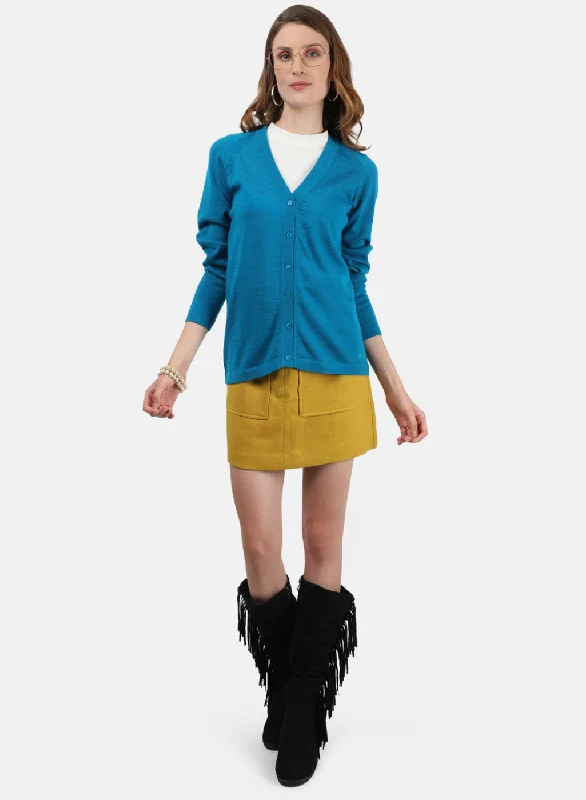 Women Blue Solid Cardigan