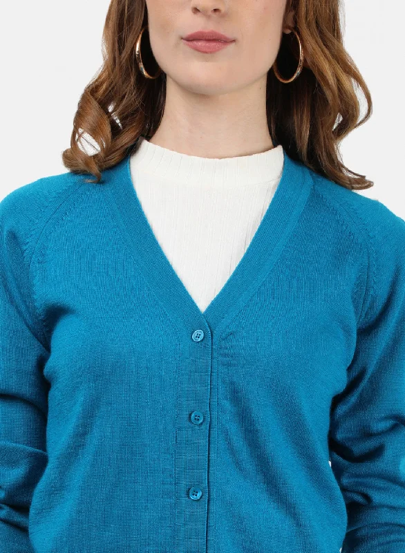 Women Blue Solid Cardigan