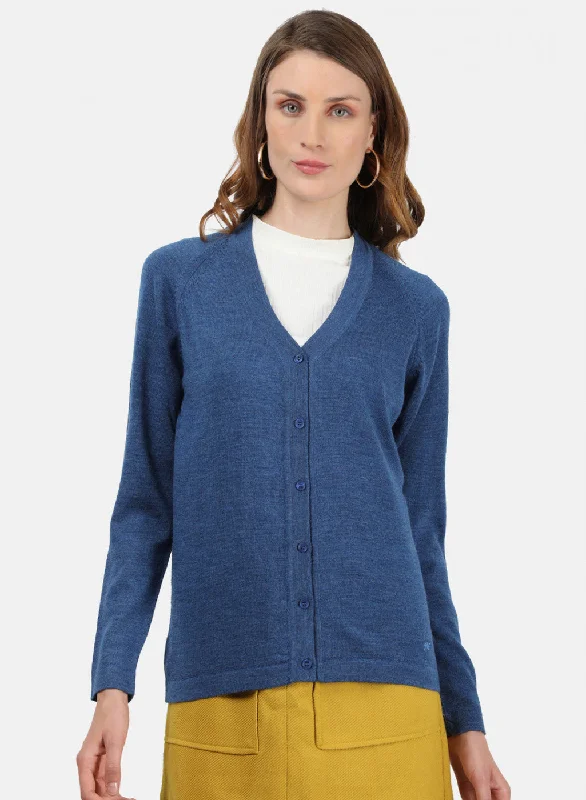 Women Blue Solid Cardigan